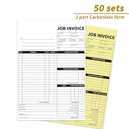 carbonless work order forms75 x 11 inches invoices for small businesssales order book with backing board 2-part receipt with carbon copy 50 sets