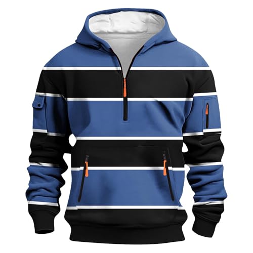 Men's Color Bolck Half Zip Hoodies Pullover Workout Tactical Sweatshirt Stylish Streetswear with Zipper Pockets