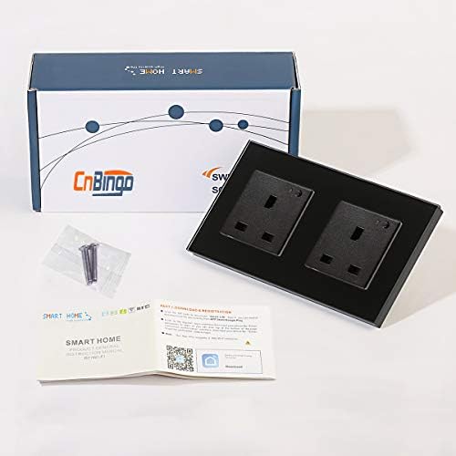 CNBINGO WiFi Double Socket, Smart Switched Socket with Indicator,Smart Life App Control,Timer,Wall Power Socket Work with Alexa/Google Home,Black Glass Panel,Outlet AC 13Amp 240V