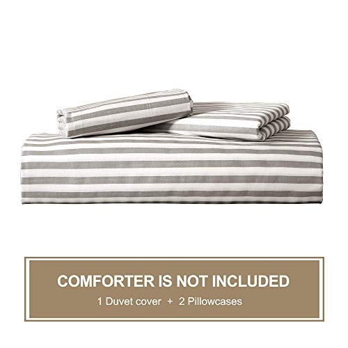 Jellymoni 100% Natural Cotton 2Pcs Striped Duvet Cover Sets,White Duvet Cover With Grey Stripes Pattern Printed Comforter Cover,With Zipper Closure & Corner Ties(Twin Size) #TOP7