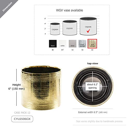 Wgv Ceramic Cylinder Vase Bulk Width 6.5" Height 6" Elegant Unique Modern Matte Floral Container Planter Pot Centerpiece For Event Party Wedding Office Home Decor, Gold Textured 6 Pieces #TOP1