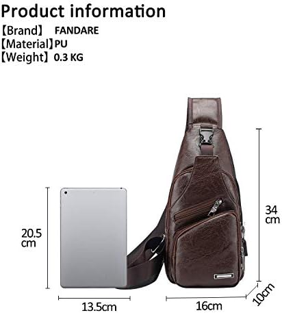 FANDARE New Sling Bag Chest Bag with USB Charging Port Earphone Hole Sport Gym Student One Shoulder Backpack Men Outdoor Shoulder Bag Waterproof PU Dark Brown A