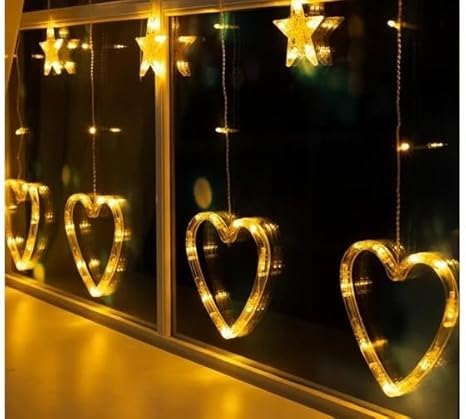 Image of V.E.S.P.A Christmas Lights - Featuring 6 Star and 6 Heart-Shaped Lights with Santa Claus Accents, Perfect for Diwali and Indoor Decor (Multi Color)