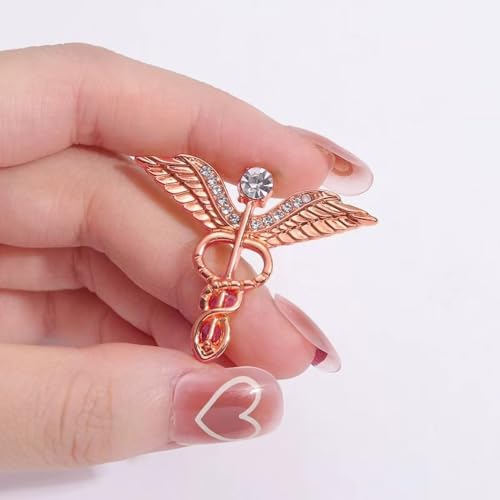 Medical Symbol Caduceus Stethoscope RN Nursing Badge Brooches Lapel Pin for Registered Nurse Doctor Rod Of Asclepius Emergency Brooch Jewelry (Angel Wing-Rose Gold)