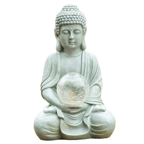 Rachlicy Décoration extérieure de la Statue de Bouddha, Figurine Jardin Bouddha à énergie Solaire étanche à LED, idéale pour la décoration méditation dans Le Jardin, Le Patio ou