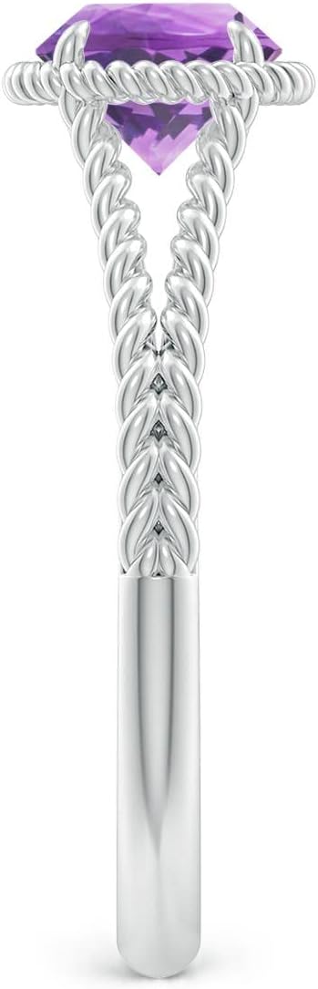 Angara Amethyst Twist Rope Split Shank Ring in Sterling Silver/14K Solid Gold/Platinum | Natural Amethyst Solitaire Ring for Women | February Birthday, Anniversary, Gemstone Jewelry Gift