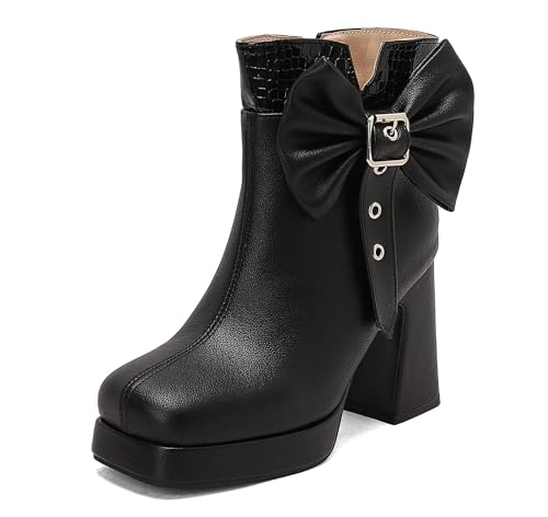 Bottes de cheville femme talon bloc haut plateforme bout carré bottines de robe Dx1131