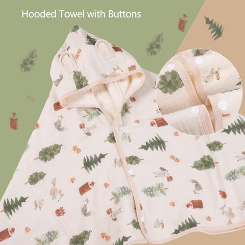 Image of Toddler Bath Towel - Soft Muslin Baby Towel with Hood 25x51 Inches - Absorbent Hooded Bath Towel for Infant & Toddler 0-4 Years - Cute Animal Beach Towel (Forest Squirrel)