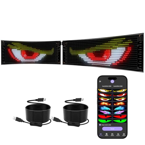 2pcs Insegna Luminosa LED Personalizzata,37 X 9 cm,Flessibile, Più Luminoso,Occhi Camion Led,Controllo via App Bluetooth,Schermo Led Programmabile per Auto Negozio e Pubblicità XAXVSTS