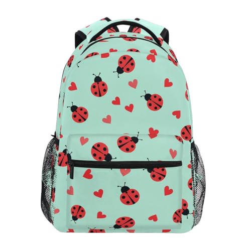 BOENLE Mochila Ladybug Little Hearts resistente à água, leve, bolsa de viagem com bolsos laterais de malha, Multicor, Small, Clássico
