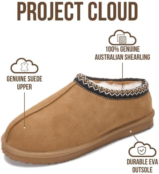 Project Cloud Mens Slippers 100% Genuine Leather with Australian Shearling Lining & Memory Foam Insole Outdoor & House Slippers for Men - Non-Slip Fuzzy Mens Shoes - Image 2