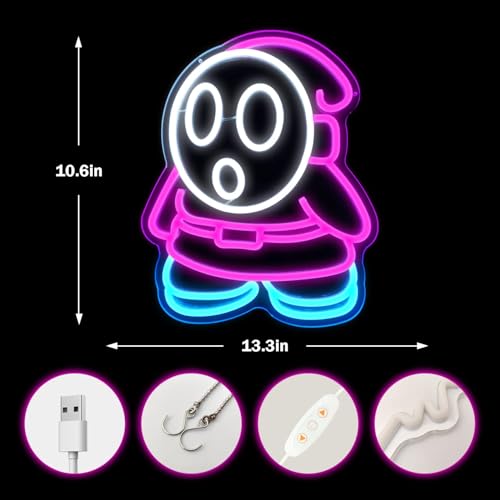 Image of Cheunyar Shy Guy Neon Sign from Gaming Neon Sign Dimmable Ghost Led Neon Light for Bedroom Kids Game Room Man Cave Birthday Halloween Decor Christmas Gift