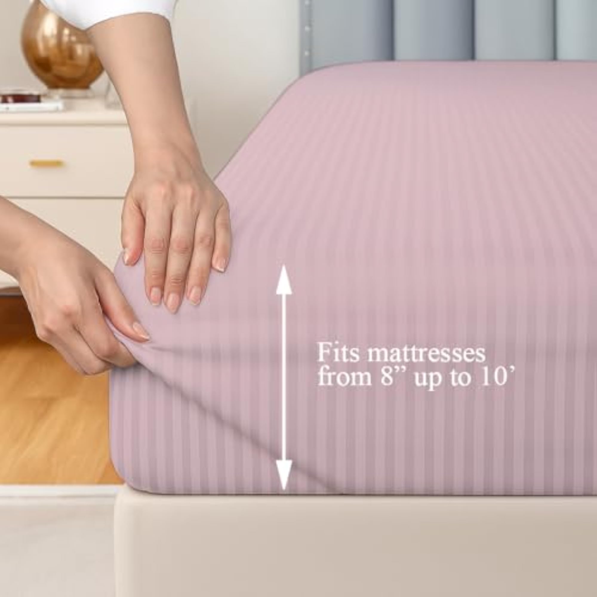 200 TC Cotton Satin Striped Twin Size Fitted Bedsheet
