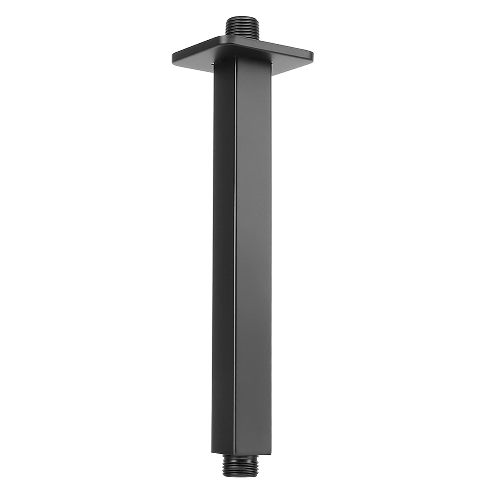 Ceiling Mounted Shower Arm, Rain Shower Square Extension Arm with Flange and Teflon Tape Stainless Steel Ceiling Mount Shower Extender (8 Inch, Matte Black)