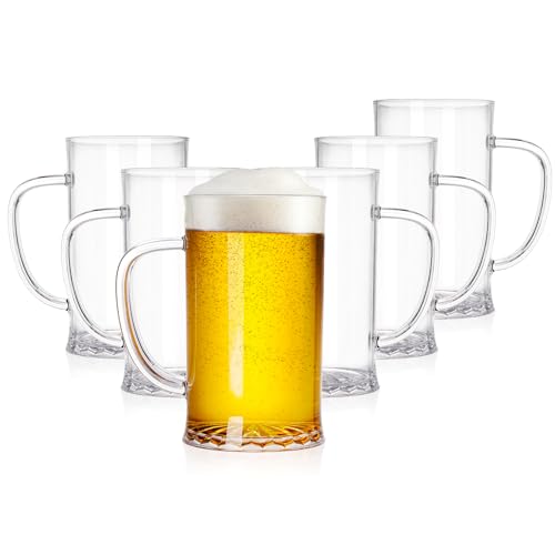 ZEAYEA Set of 6 Plastic Beer Mug, 16 oz Lightweight Clear Acrylic Drinking Cups with Handle, Large Reusable Beer Stein Glasses for Party Bar Home Hotel Whiskey Juice Cocktail Beverages by ZEAYEA - Used condition - Image 8