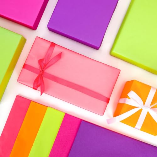 Image of Larcenciel Fluorescent Tissue Paper Gift Wrap - 50 Sheets for Gift Bags, Packaging, Crafts - Multicolor Neon Art for Birthday, Wedding, Holiday, Christmas, Fall Harvest Party Decor - 20x14in