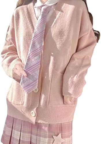 Preppy Aesthetic Clothes Cute Japanese School Sweater Kawaii Solid V-Neck Loose Knitted Cardigan JK Uniform Cosplay