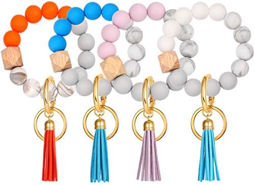 PHALIN Silicone Keychain Bracelet for Women (Orange+Blue+Purple+Grey)
