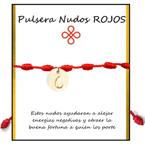 Genérico Pulsera de Nudos Rojos con Letra Inicial en Nácar, Pulsera Cordon...