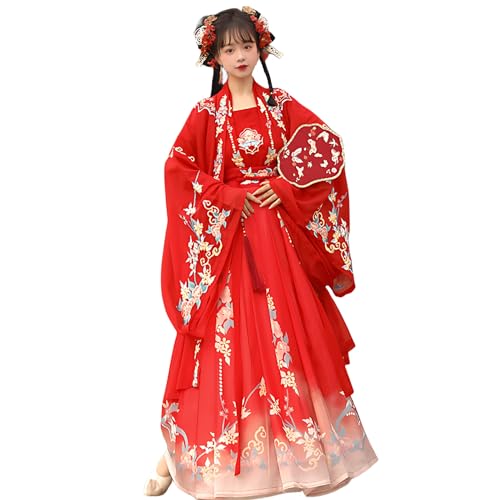 Chinese Traditional Clothing Embroidery Ancient Large Sleeve Shirt Women's Performance Hanfu Dresses
