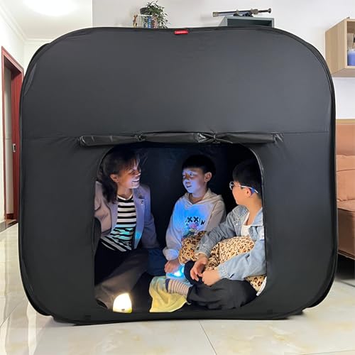 lukidoki Sensory Tent for Kids & Adults with Autism ADHD SPD - CPC Certification Extra Big 47x47in Black Out Calm Corner Helps Children Relax Reduce Anxiety - Pop-up Autistic Sensory Room Play Tent