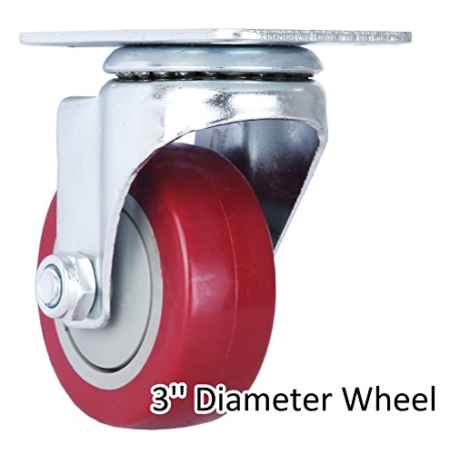 Finnhomy 3 Inch Swivel Casters Wheels Set Of 4 Heavy Duty Plate Casters Premium Polyurethane Wheels Pu Load Bearing 1,500 Lbs Anti-Wear Smooth Casters Red (Free Screws) #TOP4