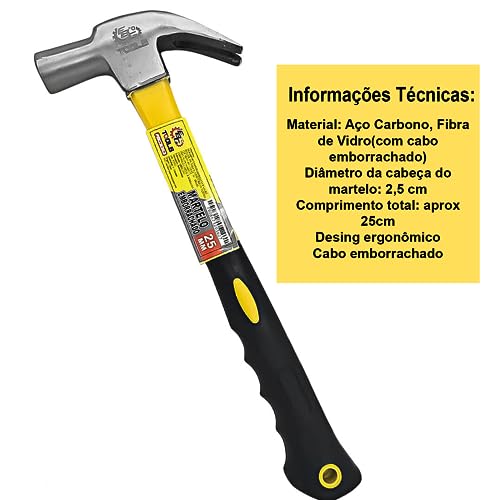 Martelo Emborrachado Unha Aço Carbono 25cm