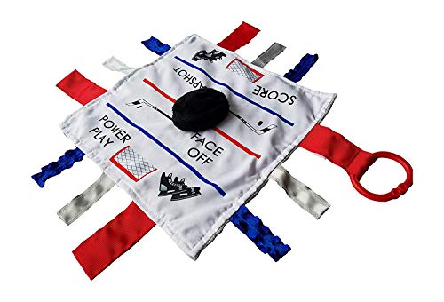Baby Hockey Toy, Educational & Teething Closed Ribbon Tag Lovey Blanket with Security Plush: 10 X10 (Hockey)