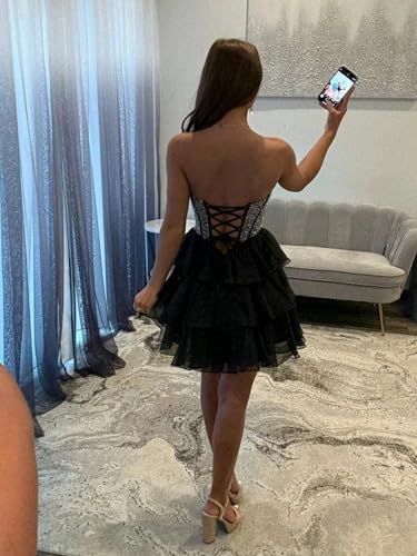 Zeeyecie Sequin Chiffon Tiered Homecoming Dresses| A-Line HOCO Dresses Ruched Corset Sequined Beaded Short Prom Dresses2