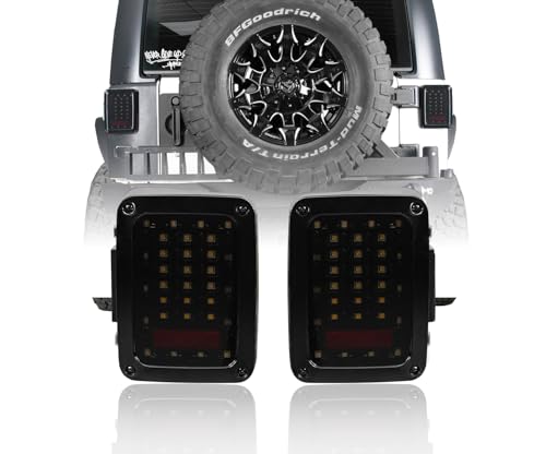 V8 GOD JK Wrangler Smoke Tail Lights Assembly w/Brake Light & Turn Signal Reverse Lamp for 2007-2018 Jeep Wrangler JK & Unlimited