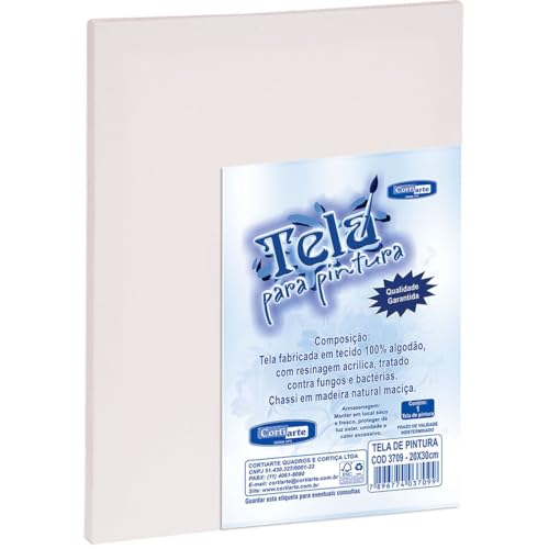 Tela para Pintura com Moldura de Madeira, 20cm X 20cm, Tecido, Pacote com 05 Unidades, Cortiarte