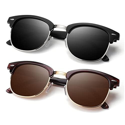 Image of Polarized Sunglasses Men Women,Semi Rimless Retro Shades UV400 Protection