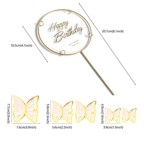 11-Pieces White Gold Butterfly Cake Toppers Happy Birthday Metal Gold Happy Birthday Cake Topper Butterfly Birthday Cake Decorations Cake Butterfly Party Decorations #TOP3