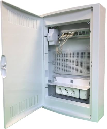 Coffret de communication 18 modules avec porte 540 x 360 mm Grade 3 TV - DTI + 4 RJ45