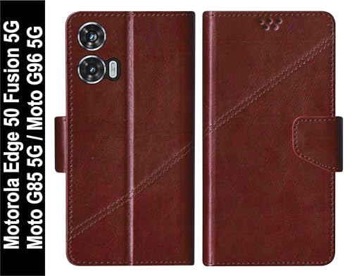 Image of SBMS Flip Cover for Motorola Moto Edge 50 Fusion 5G / Moto G96 / Moto G85 Flip Cover Case Back Cover Case with Magnatic Closure | Inbuilt Stand | Card & Money Pocket (Coffe Brown)