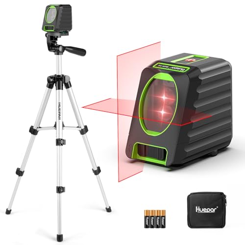 Laser Level with Tripod, Huepar 150Ft Red Self Leveling Lazer Levels Outdoor Use, 150° Vertical Green Cross Line Level Tool for Picture Hanging, Tile, Construction Project - Pulse Mode (25.6in Tripod)