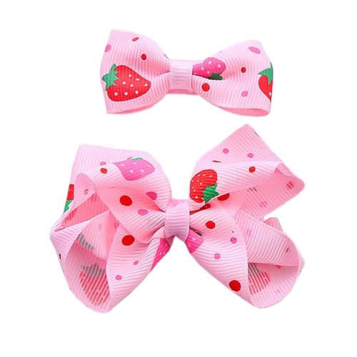 Baby Girls Pink Strawberry Hair Bow Clip Alligator Pink Bow Hair Clip for Toddlers Little Girls Kids 2 Pack ZFJ42 (Strawberry Pattern)