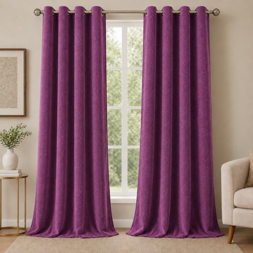 Image of Velvet Curtains | Heavy Soft Premium Velvet Drapes for Bedroom and Living Room | Semi Light Blocking, Thermal Insulated and Noise Reducing Long Door Panels | 8 Feet, Set of 2 (Purple)