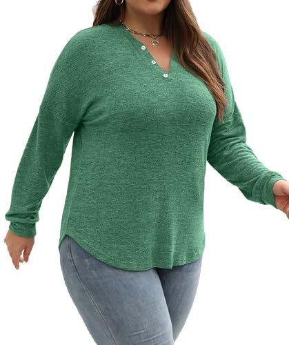 Gloria&Sarah Womens Plus Size Tops Long Sleeve Henley Shirts Fall Fashion Oversized Sweatshirt Tunic Sweaters L-4XL4
