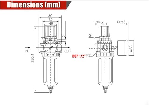 Wasserabscheider Druckminderer Druckluft, 1/2 BSP Druckluft Filterregler Druckluftregler Mit Wasserabscheider Manometer, Druckluftfilterregler Mit Montageanschluss FüR Druckluftkompressor