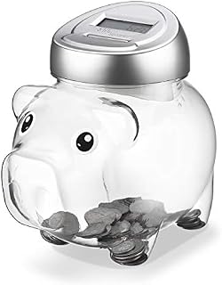 Younion Piggy Digital Coin Bank, Automatic Coin Counter Totals All U.S. Coins, Clear