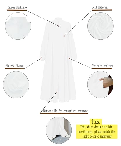 Image of Womens Abaya Muslim Long Sleeve Front Zipper Dress Prayer Islamic Clothes with Pockets