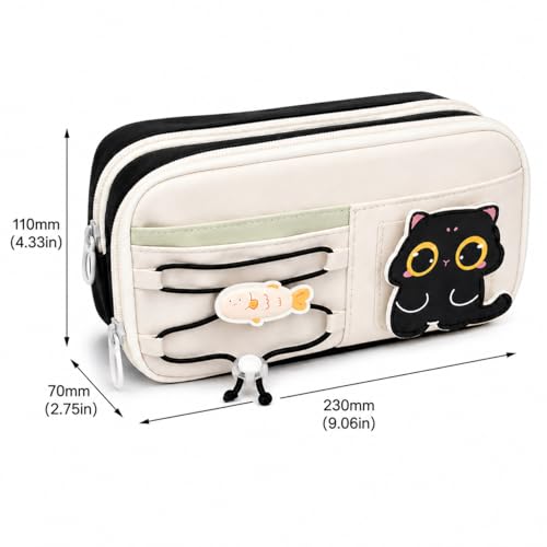 Image of WORSHIPER Large Capacity Cute Aesthetic Pencil Case with Multi ompartments, Multi-Pocket Pastel Pen Pouch Organizer with Zipper, Kawaii School Supplies Bag for Girls, Teens & Students (Black Cat)