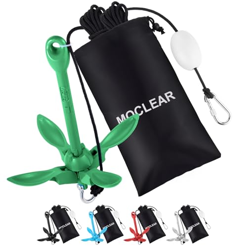 Moclear Kayak Anchor Kit, 3.5 lb Compact Folding Grapnel Anchor for Kayaks, Canoes, SUPs, Jet Skis, Small Boats - Lightweight Portable Marine Boat Anchor with Rust-Resistant Design (Green)