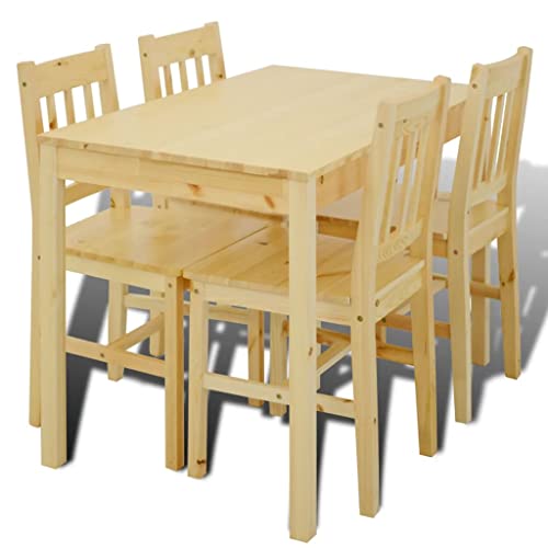 vidaXL Table à Manger 4 Chaises en Bois Naturel Dîner Salle à Manger Cuisine