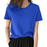[EAXGO] 【6.35オンス x 綿100】 Tシャツ レディース 半袖 【フィット感の再定義・「独自ライン効果」で着痩せ】ティーシャツ シャツ トップス 重ね着 ゆったり 着回しカ 無地 透け防止 体型カバー おしゃれ (M, ネイビー)