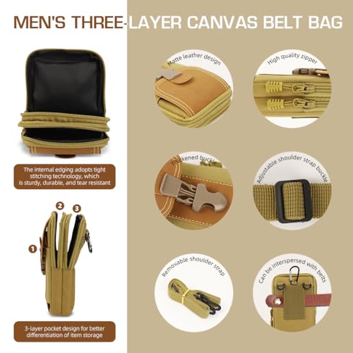 Image of GUSTAVE 6.5'' Belt Pouch for Men Cell Phone Pouch Waterproof Canvas Accessories Pouch for Belt Triple Layer Phone Holster Easy Access Fanny Pack for Hiking, Fishing, Working, Camping, Running