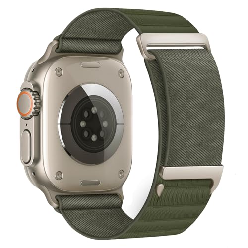Soft Breathable Alpine Loop Band Compatible with Apple Watch Ultra 4/Ultra 3/Ultra 2/Ultra, Series 12/11/10/9/8/76/5/4/3/SE, 49mm 46mm 45mm 44mm 42mm 41mm 40mm 38mm, Adjustable Hook & Loop Strap (Military Green,49/46/45/44/(42mm-Series 3 2 1))