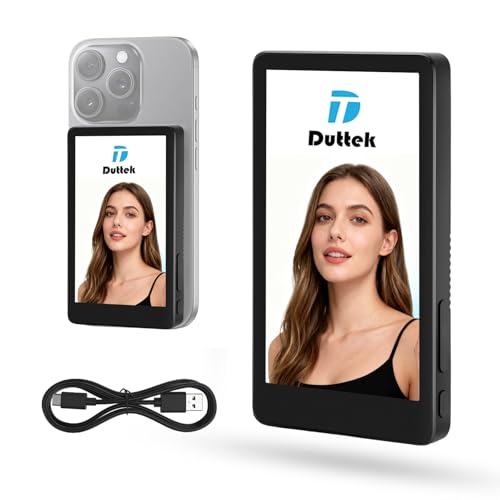 Duttek Selfie Monitor Screen for iPhone, Touch HD Wirelessly Connect Display, Back Camera Monitor iPhone Compatible with Android, Phone Monitor Screen for Selfie Vlog Live Stream & TikTok Black