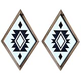 Modern Farmhouse Aztec Wall Decor Boho Framed Diamond Wood Geometric Black And White Wall Art Vintag